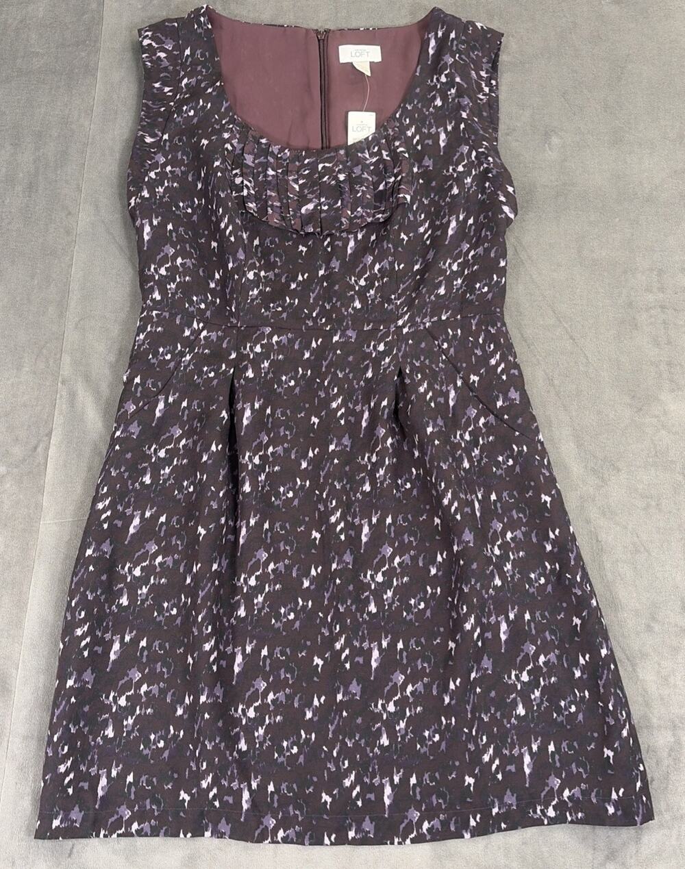 New W/Tags Ann Taylor Loft Sz. 6 Purple Print Dress Free Shppng Benefits Charity